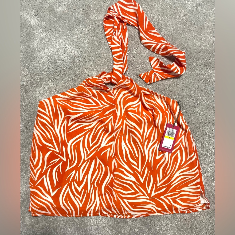 Vince Camuto Orange and White Zebra Print Halter Top